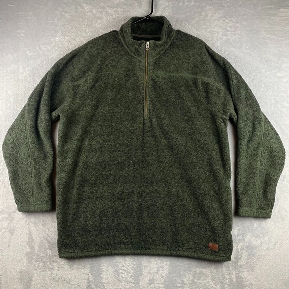 LL Bean Sweatshirt Mens XLT Tall Green Terry Winterloft Fleece 1/2 Zip Pullover - Picture 2 of 9